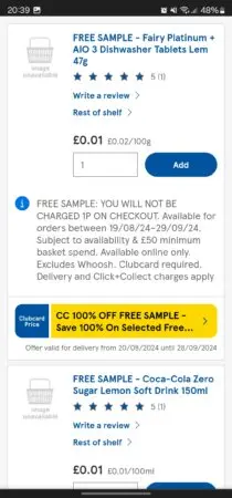 Free Fairy Platinum & Coke Zero samples [Tesco – online]