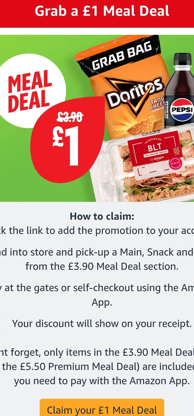 £ Meal Deal at Amazon Fresh stores [London]