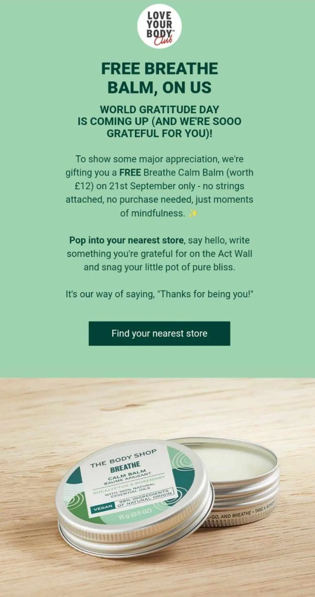 Free Breath Calm Balm [Body Shop – Sept]