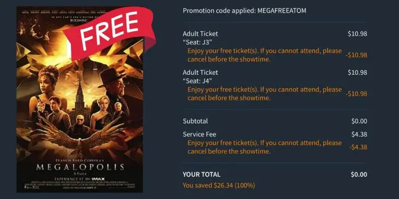 Get FREE Movie Tickets to See Megalopolis with Atom!