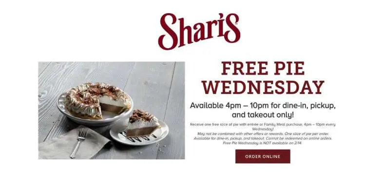 Free Pie Wednesday at Shari’s Restaurant